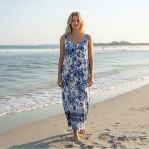 J. Jill Navy and White Patterned Maxi Summer Sun Dress